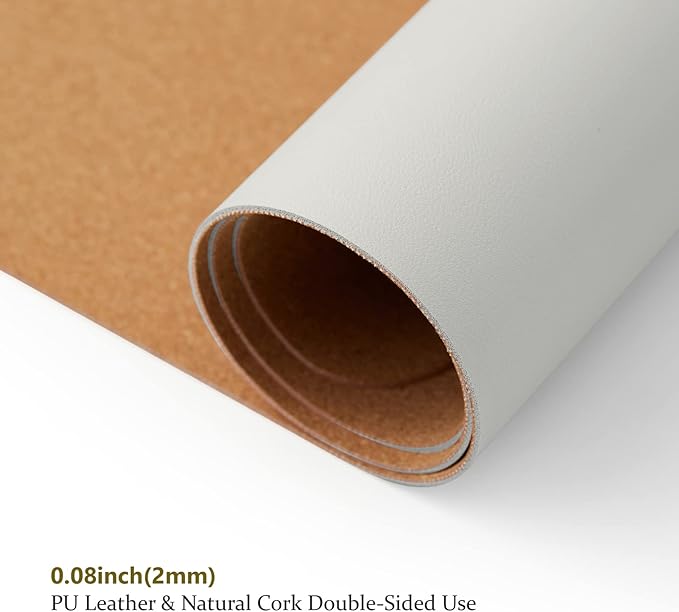 Cork Desk Mat - Dual-Sided Desk Pad for Office and Home - Desk Organization and Accessories - Ideal for Large Mouse Pad and Desk Mats on Top of Desks(White,80cmx 40cm)