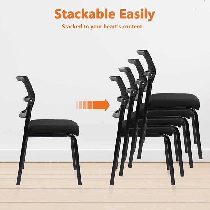 CLATINA Stacking Armless Office Waiting Room Chair with Adjustable Backrest, Stackable Mesh Guest Reception Desk Chairs with Ergonomic Lumbar Support for Home Conference Lobby Side School, Black