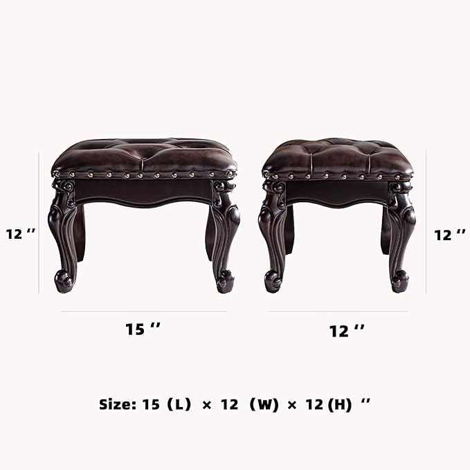 Foot Stool Ottoman Foot Rest Microfiber Leather Upholstered Footstool for Sofa, Living Room, Entryway, Solid Wood Stool (Dark Brown)