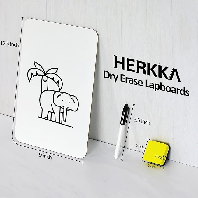 Dry Erase Lapboards, HERKKA 12 Pack Double Sided Dry Erase Lap Boards 9 x 12.5 Inch, 12 Markers, 12 Erasers, Small Dry Erase Boards for Classroom Supplies