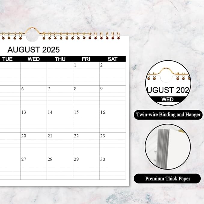 Calendar 2025-2026 - Wall Calendar 2025-26 Runs from August 2025 to December 2026, 17 Months Calendar with Thick Paper for Planning at Home or Office, 8.5 x 11 Inch, Black