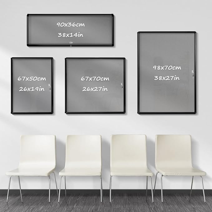 Enclosed Bulletin Board,Lockable Noticeboard with Locking Door,Wall Display Case for Indoor, Tamperproof and Shatter Resistant, Black, Aluminum Frame, 38 x 14 in