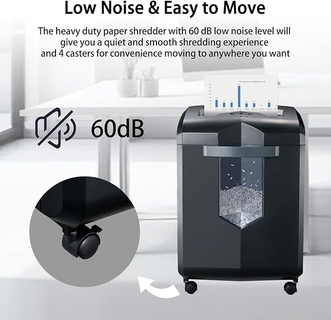 Bonsaii Heavy Duty Paper Shredder, 16 - Sheet, Micro - Cut Office Shredder, 60 - Minute Continuous Running time, Commercial Grade, 6 - Gallon Pull - Out Basket, High - Security P - 4 Level Protection