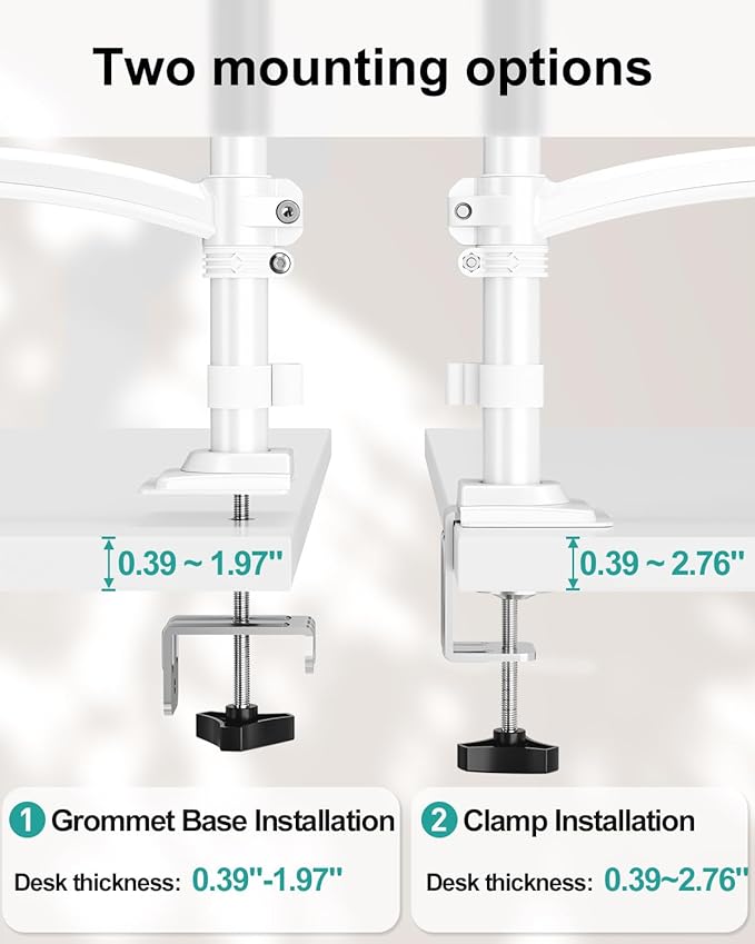 Dual Monitor Stand for Desk, Taller Monitor Arms for 2 Screens up to 32 inch, Ergonomic Adjustable Gas Spring Double Computer Monitor Mount, Holds 4.4-22lbs, VESA 75/100mm, White, Freelift
