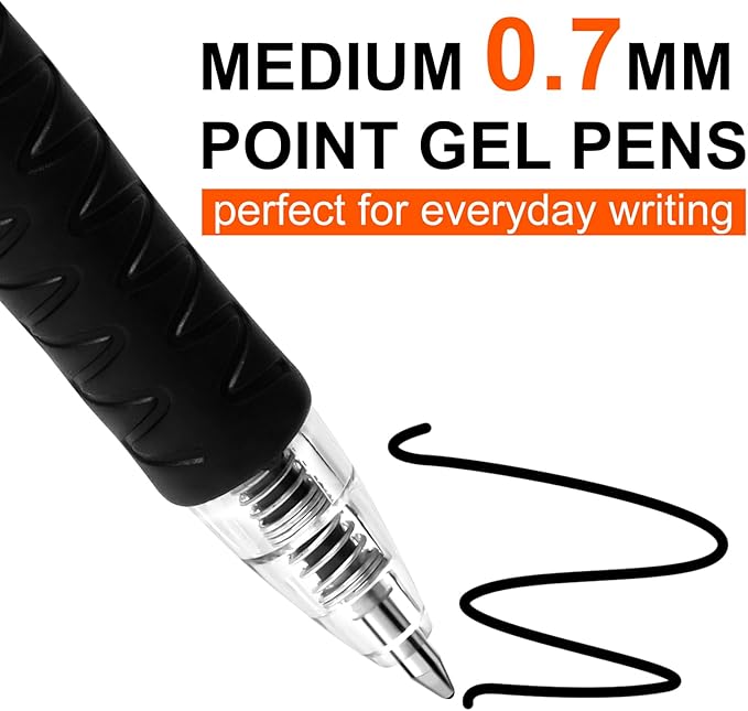 Gel Pens, 30 Pack Black Gel Pen Fine Point, Retractable Gel Ink Rollerball Pens for Smooth Writing (0.7mm) Back to School Supplies