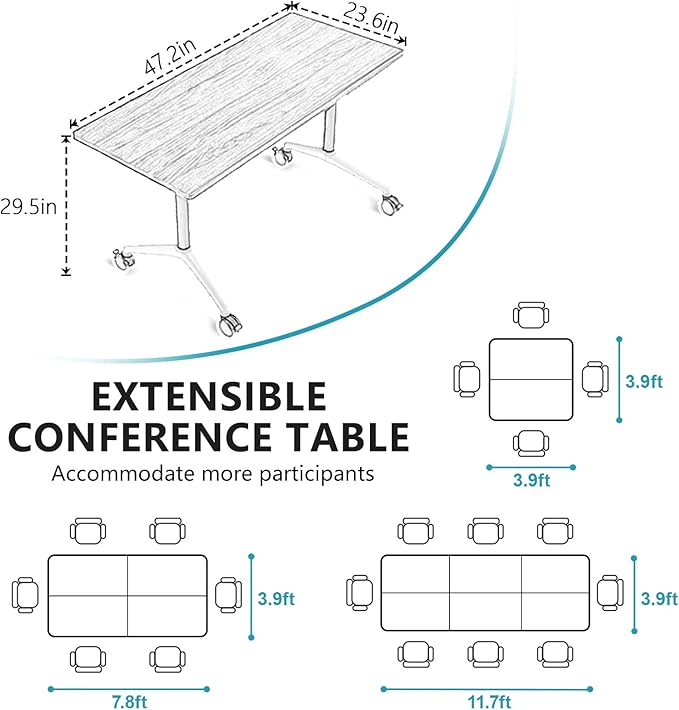 Conference Room Table, Folding Conference Tables,Thicken Grey Tabletop,Flip Top Wooden Seminar Meeting Room Table for Conference Room Offices (10, Grey, 47.2“)