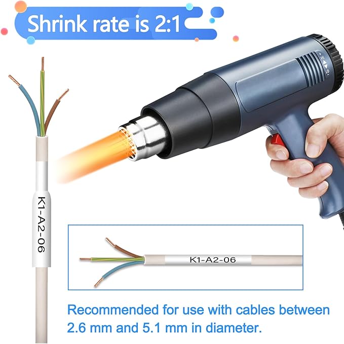 HSe221 HS221 HSE-221 HS-221 Heat Shrink Tubes Label Tape 3/8" (8.8mm) x 4.92 ft Compatible for PTD210 D400 D600 PTH300 PTE300 PTE500 PTE550W PTP700 PTP750WVP, Black on White, 2 Pack