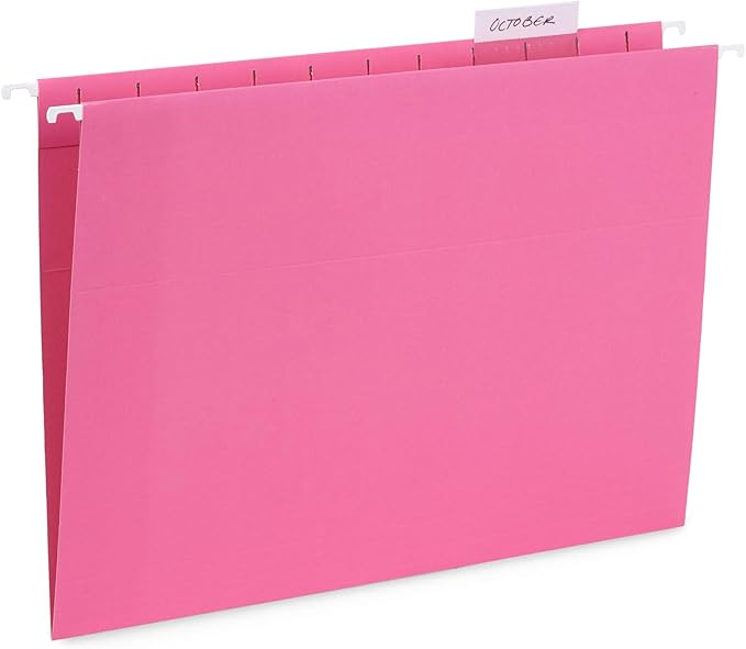 Blue Summit Supplies 25 Pink Hanging File Folders Letter Size, Reinforced Hanging File Folders Pink, Designed for Home and Office Color Coded Organization