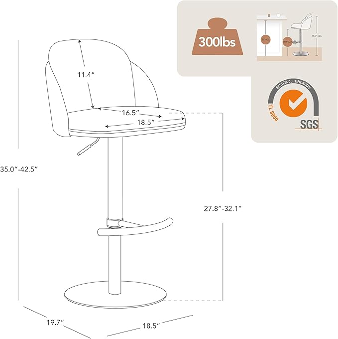 CHITA Adjustable Bar Stools Set of 2, Swivel Counter Height Stools with Stainless Steel Base for Bar, Kitchen Island, Dining Room, Silver