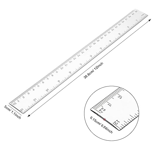 Eboot 50 Pack 12 Inch Rulers Bulk Clear Plastic Ruler Measuring Tool for Kids Student School Office