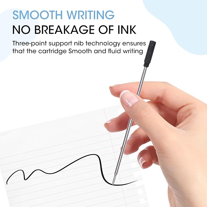 0.7 mm Ballpoint Ink Twist Pen Refills, 15 Pcs Medium Point Metal Smooth Writing Replaceable Ink Refill, Stationery Compatible for Cross Ballpoint Replacement (4.6in M) (Black+Blue, 15)