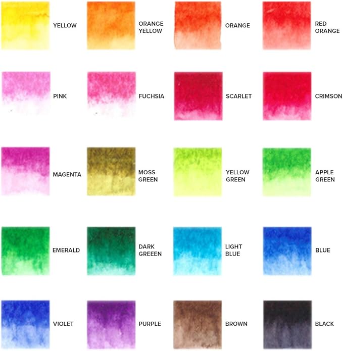 GenCrafts Watercolor Brush Pens Set of 20 Premium Colors - Real Brush Tips - No Mess Storage Case - Washable Nontoxic Markers - Portable Painting