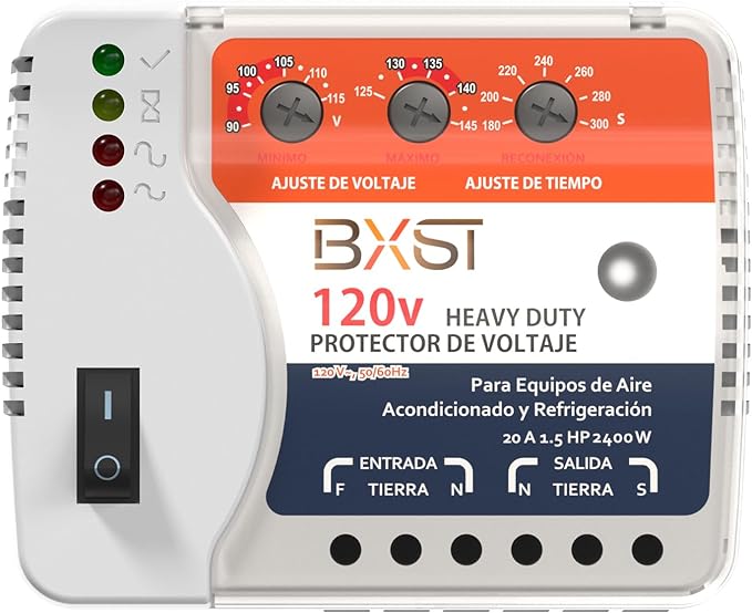 BXST Wiring Voltage and Wiring Surge Protector for Refrigerator TV 2400W Appliance AIR Conditioning Inverter Mini Split Adjustable Over/Under and Delay Time Voltage 20A 220V 140J