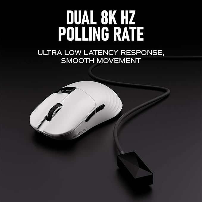 Chilkey Glacier LW 8K M Wireless Gaming Mouse with Screen - 49g Super Lightweight - Dual 8K Polling - Maximum 30000 DPI - Optical Switch - Tri-Mode 2.4G/USB-C/Bluetooth 5.2 - White