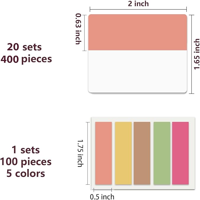 ELII 500 PCS Sticky Index Tabs 2 Inch Book Tabs Page Markers File Tabs Self Adhesive, Labels for Pages Notebooks