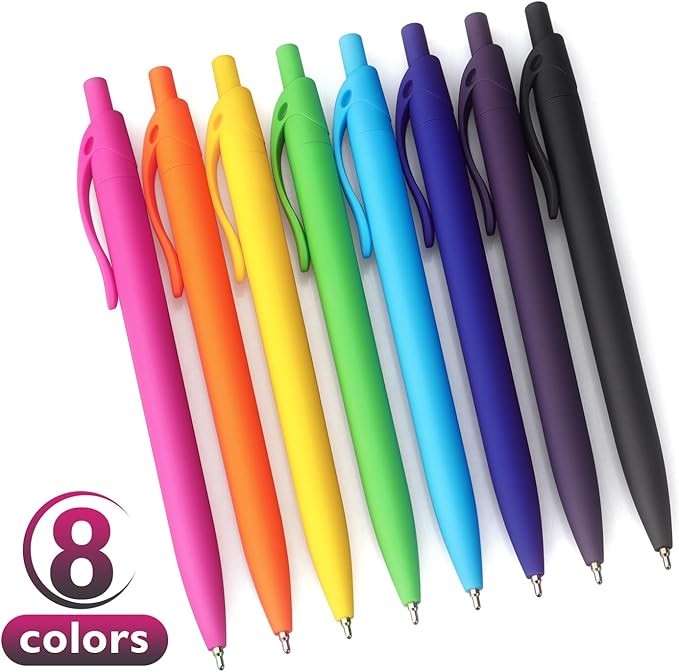 Bribobo Ballpoint Pens Black Ink Pens Medium Point Retractable Ballpoint Pens, 1.0MM Black Ink, 8 Pack, Colorful