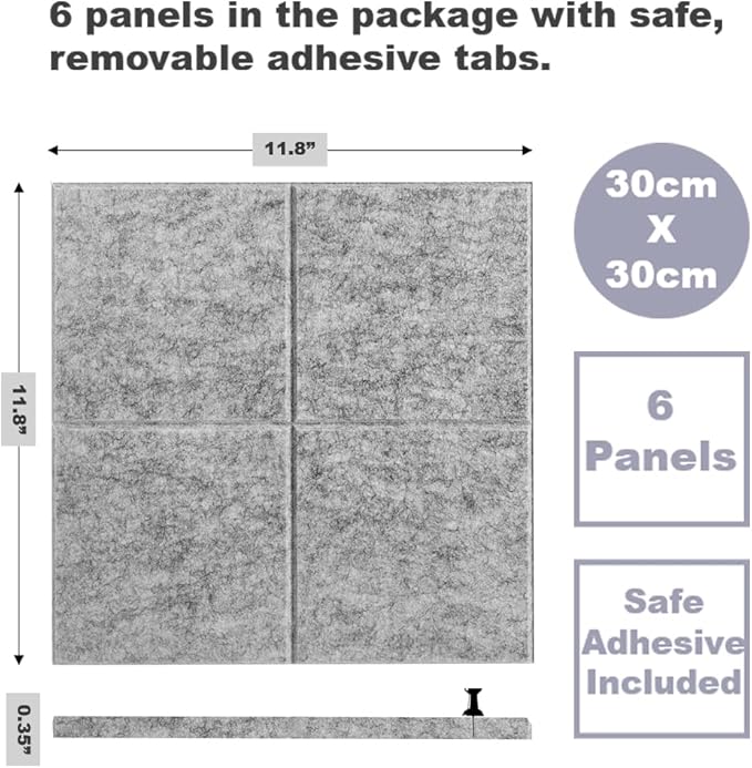 Cork Board 24 x36 Alternative - 6 Pack Felt Wall Tiles with Safe Removable Adhesive Tabs, Cork Boards for Home Walls Office Pin Board Tack Board Cork Board - Gray Marble