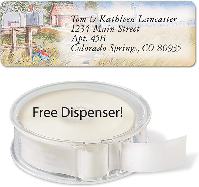 Colorful Images American Countryside Rolled Personalized Return Address Mailing Labels with Dispenser, Customize with Name & Shipping Address, 250 ¾” x 2½” Self Adhesive, Easy Peel Label Roll
