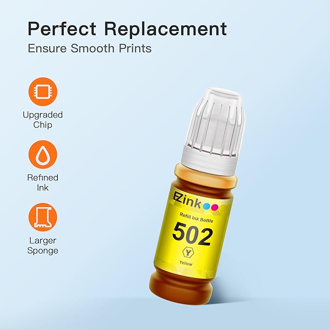 E-Z Ink Compatible Refill Ink Bottle Replacement for Epson 502 T502 522 T522 High Yield to use with ET-4760,ET-3760,ET-2760,ET-3710,ET-2750,ET-3700 Printer (Black, Cyan, Magenta, Yellow, 4 Pack)