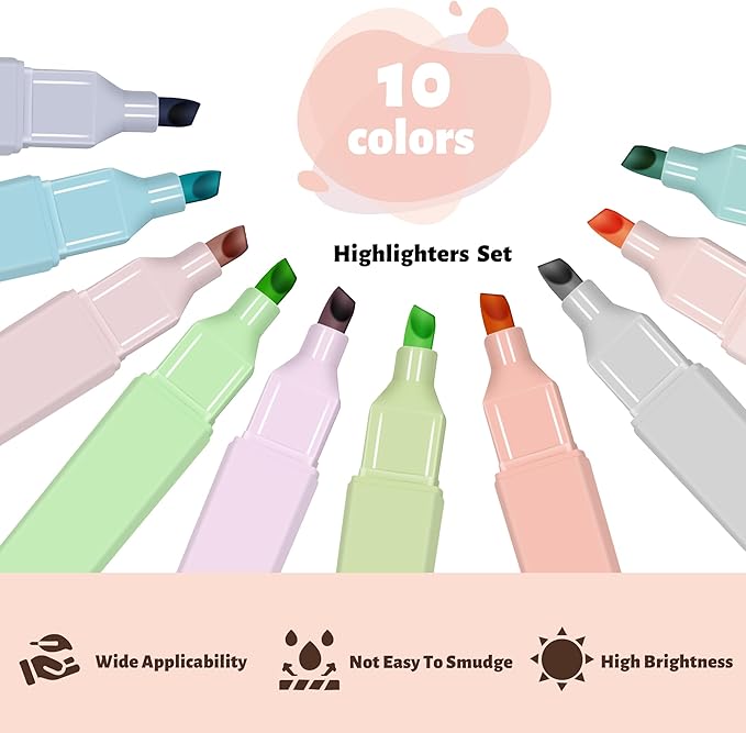 Bible Highlighters,10Pcs Chisel Tip Aesthetic Markers,Pastel Highlighters for Journaling Planner Notes School Supplies