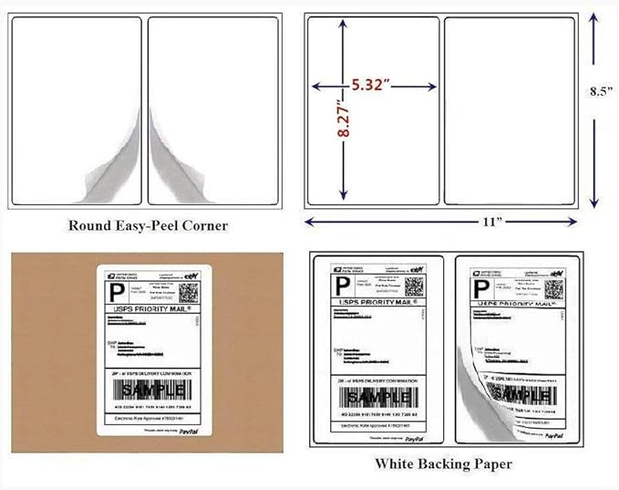 BESTEASY 16000 Round Corner Half Sheet Self Adhesive Shipping Labels for Laser and Ink Jet Printers, White Blank (8000 Sheets, 16000 Labels)