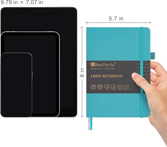 &And Per Se Lined Journal Notebook, 160 Pages, A5 5.7 x 8 inches College Ruled Thick Paper Notebook Journals for Writing, Hardcover Notebooks for Women Men Office School (1 Pack, Cerulean Blue)