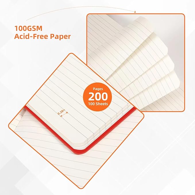 BOSSAND College Ruled Notebooks, 6 Pack A5 Lined Journal Notebooks, 200 Pages 100 GSM Thick Paper, Hardcover, 8.25 inches x 5.75 inches, Red