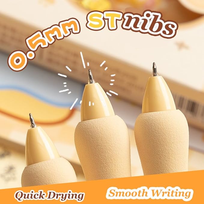 Cute Gel Pens 5Pcs Retractable Quick Dry Ink Pens 0.5mm Fine Point Black Ink Kawaii Smooth Writing Pens for School Office Supplies Aesthetic pretty pens (Honey Bear)