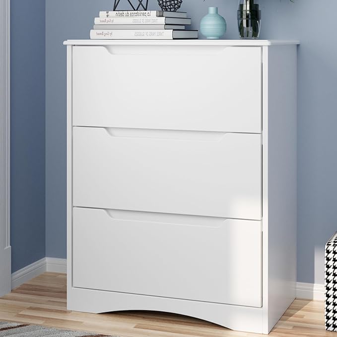Gizoon 3 Drawers Chest, Bedroom Drawer Dresser with Large Storage Capacity, Embedded Handle, and Sturdy Anti-Tripping Device, Modern Design Cabinet for Hallway, Office, Living Room (White)