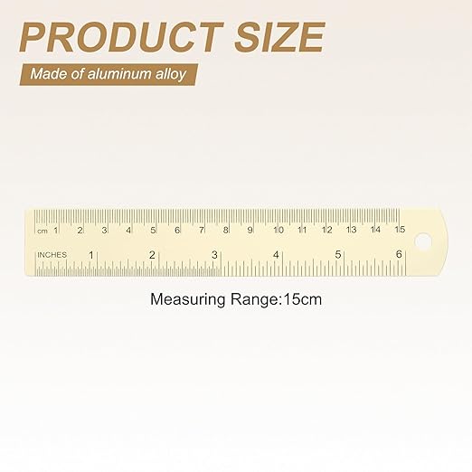 HARFINGTON 2pcs Metal Straight Ruler 15cm Metric SAE Aluminum Alloy Measuring Rulers Scale Tool with Hole for Measure Study Reading Classroom Office, White