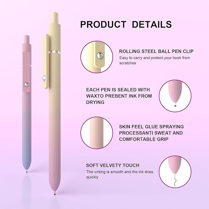 Gel Pens, 0.7mm Fine Point Black Cute Pens, smooth writing pens, High-End Series nice pens for Journaling Note Taking,Girl Birthday present,cute pens for women(10 Pcs Gradient-Black Ink)