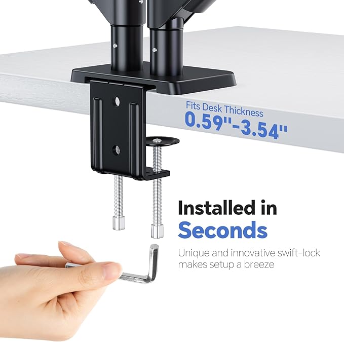 Dual Monitor Mount for Desk, Adjustable Monitor Desk Mount Swivel Vesa Bracket with C Clamp, Computer Monitor Arm Up to 32 Inches, Black