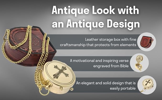 Brass Compass Engraved with Religious Scripture Verse - Ideal Gift for Son, Grandson, Daughter - Perfect for Baptism, Communion, Church and Graduation Day Present