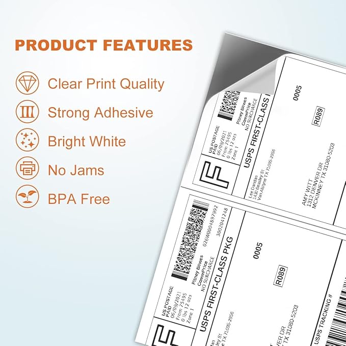 BESTEASY 16000 Half Sheet Self Adhesive Shipping Labels, Laser/Ink Jet White Blank Shipping Labels 8.5" x 5.5" Address Labels (8000 Sheets Total 16000 Labels)