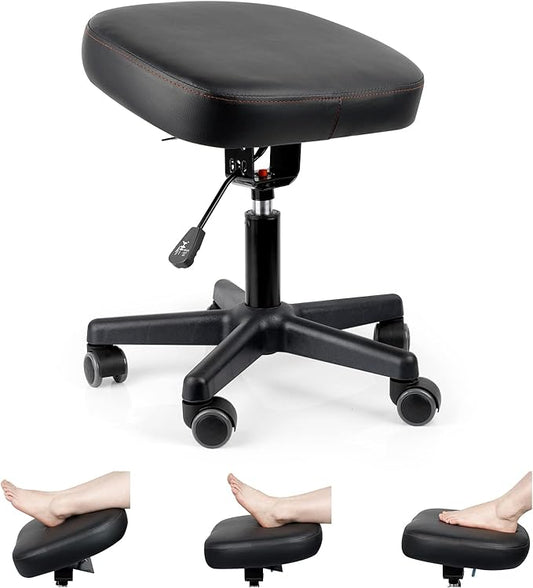 Footrest Stool Under Desk Adjustable Height and Tilt Angle Footrest Ottoman Ergonomic Foot Stool with Wheels 360° Rolling for Home Office (New Black)