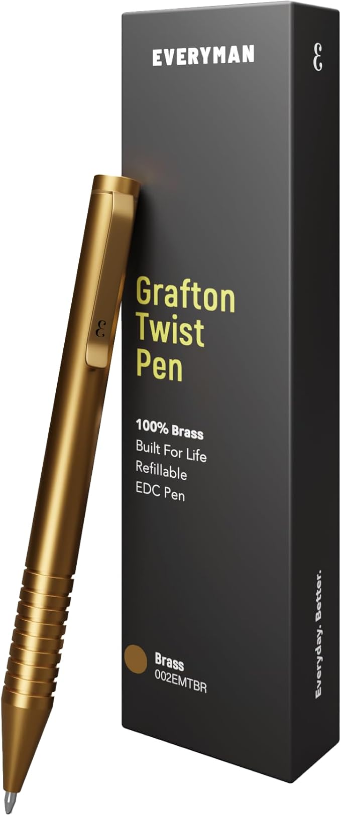 Everyman Brass Grafton Mini Twist EDC Pen with Refillable, Pocket-Size Metal Body, Luxury Mini EDC Ink Pen, Cartridge Compatible Design, Ideal Gift for Office, Business, Executive