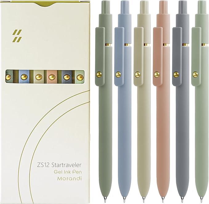 Gel Pens, 6 Pcs Black Ink Pens for Women, 0.5mm Fine Point Smooth Writing Pens, High-End Series Retractable Pens for Journaling Note Taking (6 Pcs Gold Morandi)