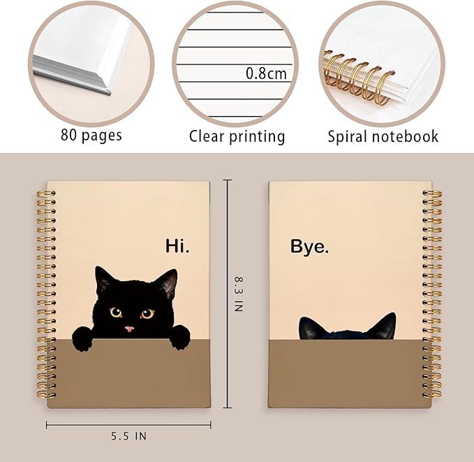 Funny Cat Notebook Journal, Funny Peeking Spiral Notebook, Cat Lover Gifts for Women Men, Black Cat Gifts for Girls, Cat Notepad for School Supplies, Office Supplies 5.5x8.3 Inch