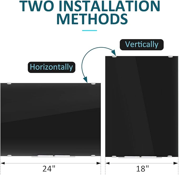 Black Dry Erase Board Magnetic Glass Board, 24x18 Tempered Glass Black Whiteboard for Wall, ZHIDIAN Glass Bulletin Board Framless Blackboard for Office, 2x1.5ft