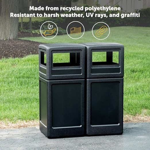 Commercial Zone-73290199 PolyTec 42 Gallon Square Waste Container with Dome Lid Color: Black