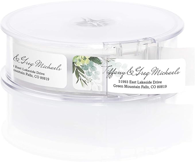 Floral Greenery Rolled Address Labels/Roll of 250 Personalized Address Labels/Designer Return Address Stickers in Elegant Plastic Dispenser