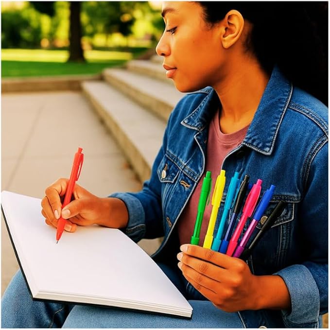 (20) Colorful Ballpoint Pens Assorted Colors Medium Ink Retractable School Office Home Note Taking Journaling Drawing