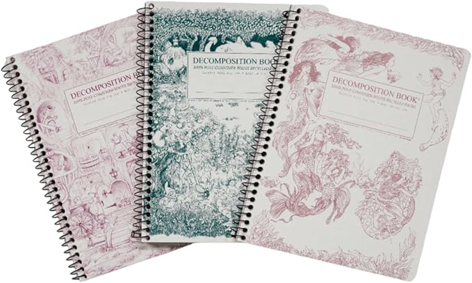 Decomposition 3-Pack Whimsical Garden College Ruled Spiral Notebook - 9.75 x 7.5 Journal, 160 Lined Pages - 100% Recycled Paper - Notebooks for School Supplies, Home & Office - Made in USA