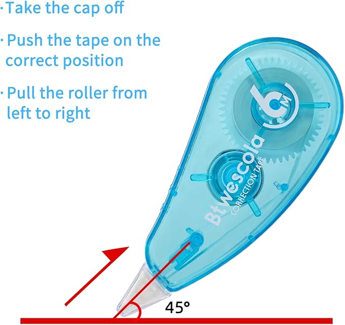 Correction Tape, Easy to Use Applicator for Instant Corrections, 19.7Feet 12-Count Pack Correction Tape for School, Office, Crafting(12pcs/Set)