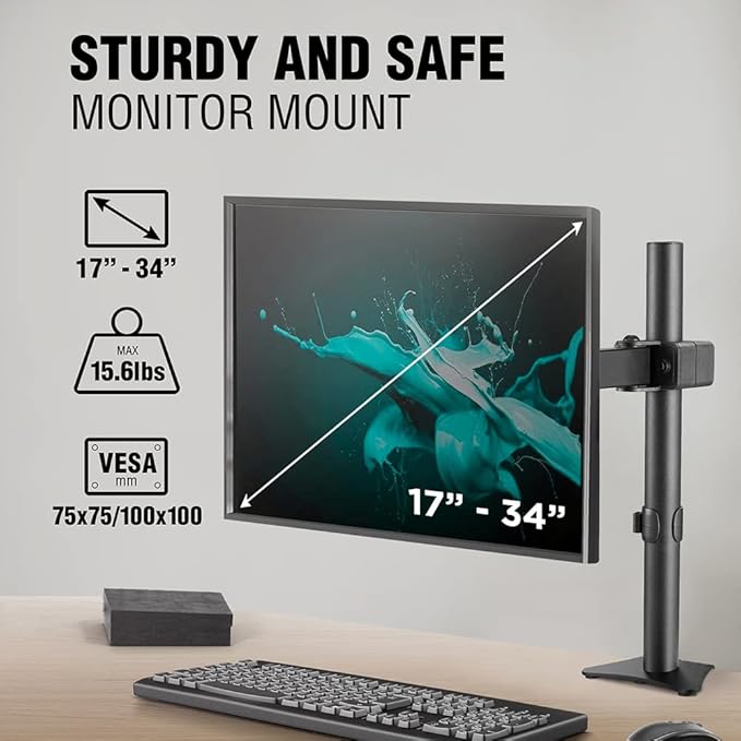 ELG Full Motion Swivel Monitor Desk Mount Stand up to 34'' Screen, Adjustable Arm Height Position, Computer Monitor Stand, Gaming/Home Office, F50N, Black
