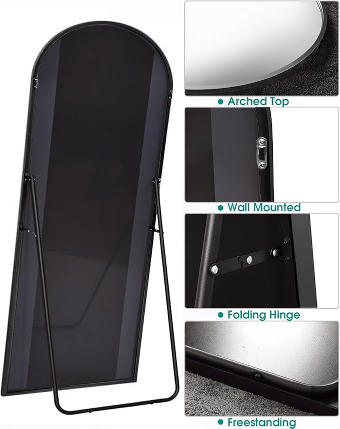 Full Length Mirror, Arched Floor Mirror, 41" x 81" Oversized Full Length Mirror, Freestanding, Full Body Mirror, Arch Mirror Full Length, Wall Mounted Mirror for Bedroom, Black