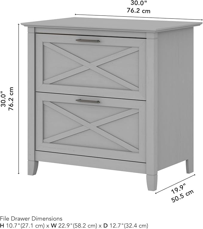 Bush Furniture Key West 2 Drawer Lateral File Cabinet in Cape Cod Gray | Document Storage for Home Office | Accent Chest with Drawers