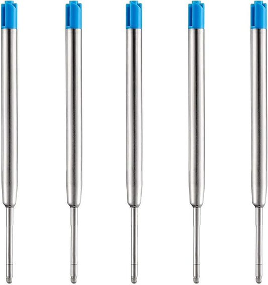 DunBong Blue Ink Refill Pack of 5, Replaceable Ballpoint Pen Refills, Medium Point Metal Refill (Blue)