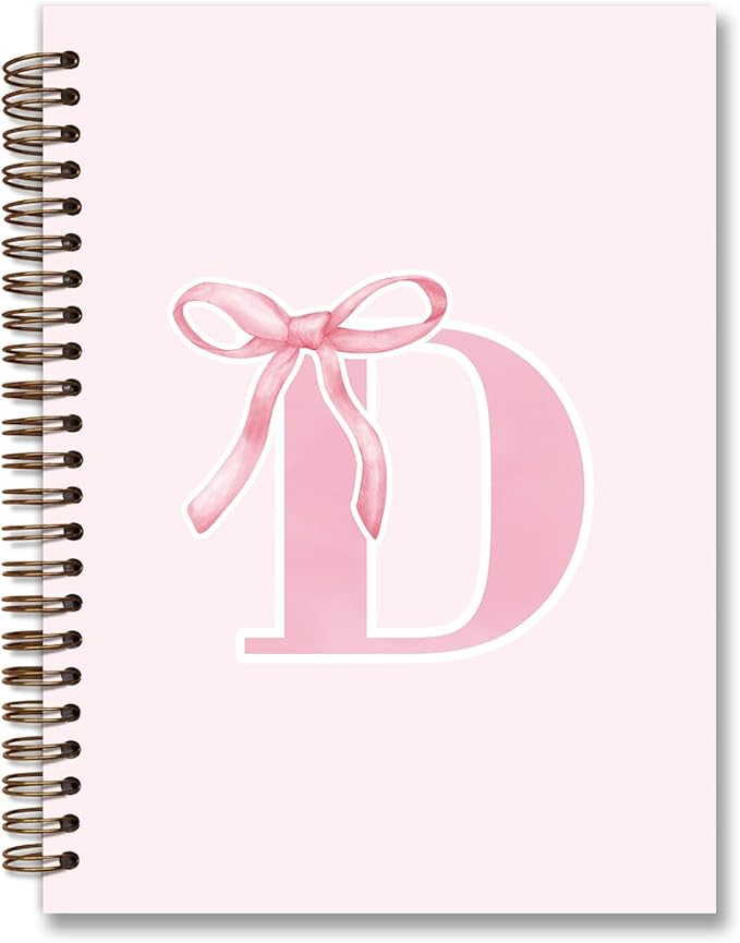 Coquette Trendy Preppy Pink Bow Spiral Notebook,Initial D Journal Personalized Teen Girl Gifts,Monogrammed Gifts for Women Teen Girl,College Ruled Hardcover Spiral Notebook 5.5 x 8.3