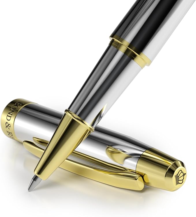 Bond & Regent Silver Chrome & 24 Karat Gold | Certified Luxury Grade Rollerball Pen | Nice Gift for Men & Women